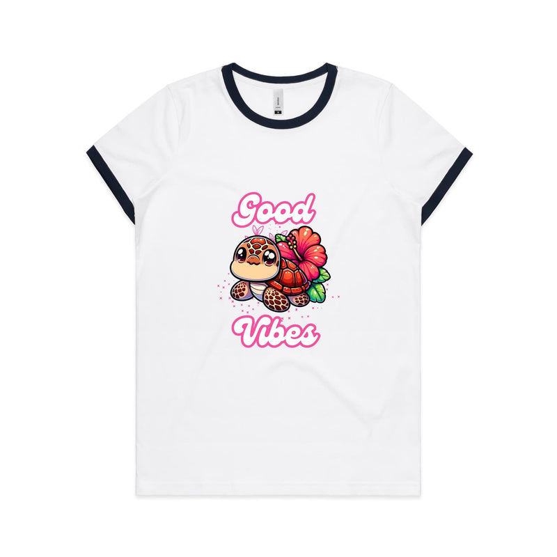 Good Vibes Turtle AS Colour Women's Ringer Tee Ogo Merch