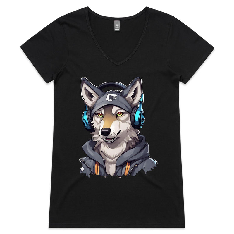 Gaming Wolf AS Colour Bevel Womens VNeck TShirt Ogo Merch