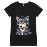 Gaming Wolf AS Colour Bevel Womens VNeck TShirt