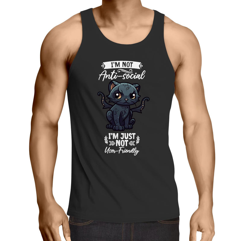 Antisocial Cat Monster AS Colour Lowdown - Mens Singlet Top Ogo Merch