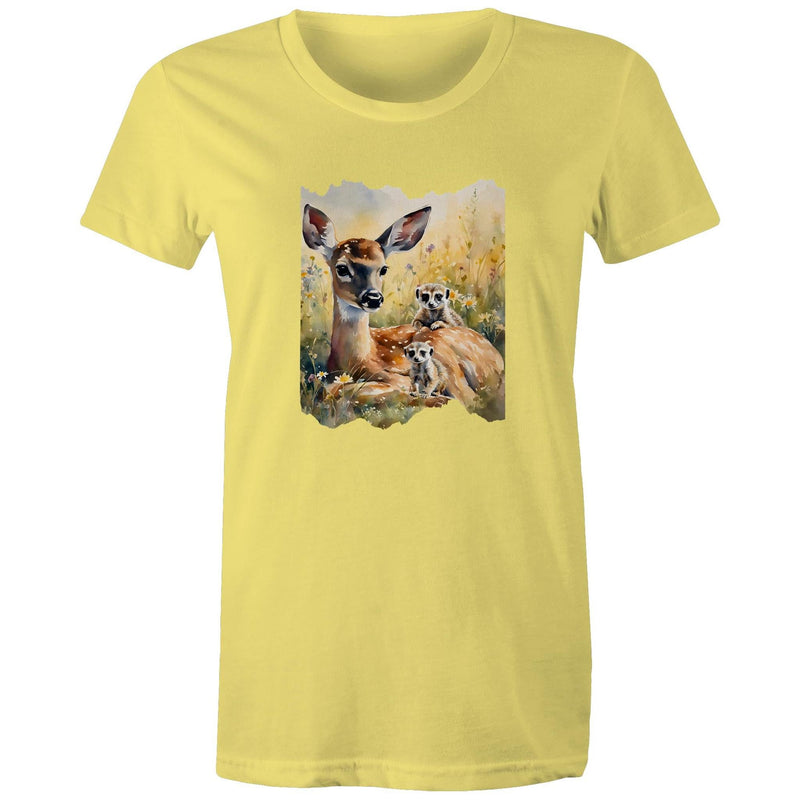 Deer and Meerkats AS Colour - Women's Maple Tee Ogo Merch