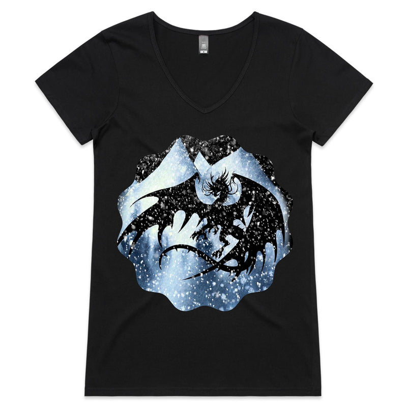 Dragon Silhouette AS Colour Bevel Womens VNeck TShirt Ogo Merch