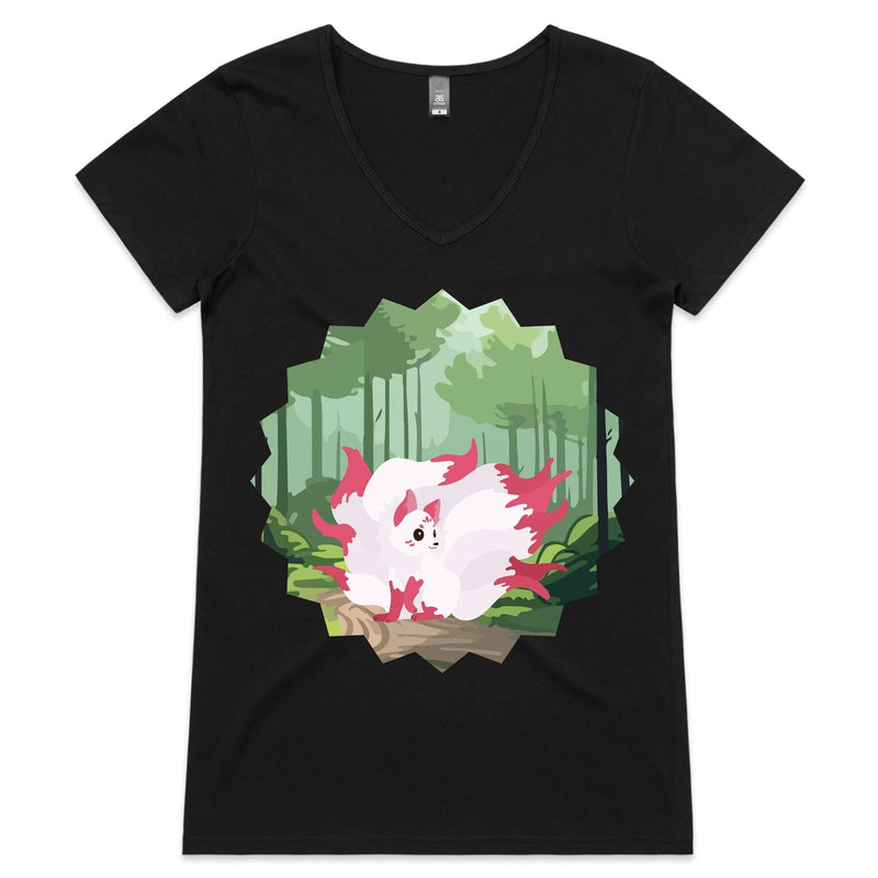 Forest Nine Tailed Fox Womens VNeck TShirt Ogo Merch