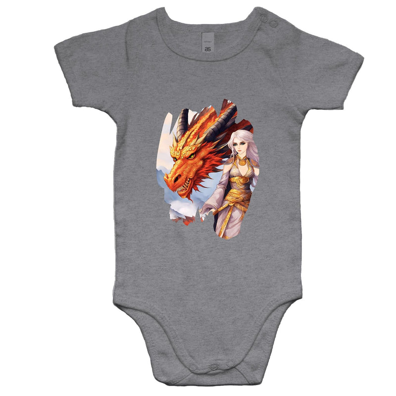 Lady and Pet Dragon AS Colour Mini Me - Baby Onesie Romper Ogo Merch