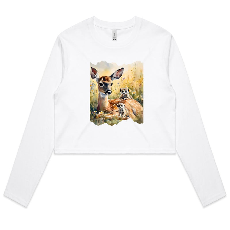 Deer and Meerkats AS Colour - Women's Long Sleeve Crop Tee Ogo Merch