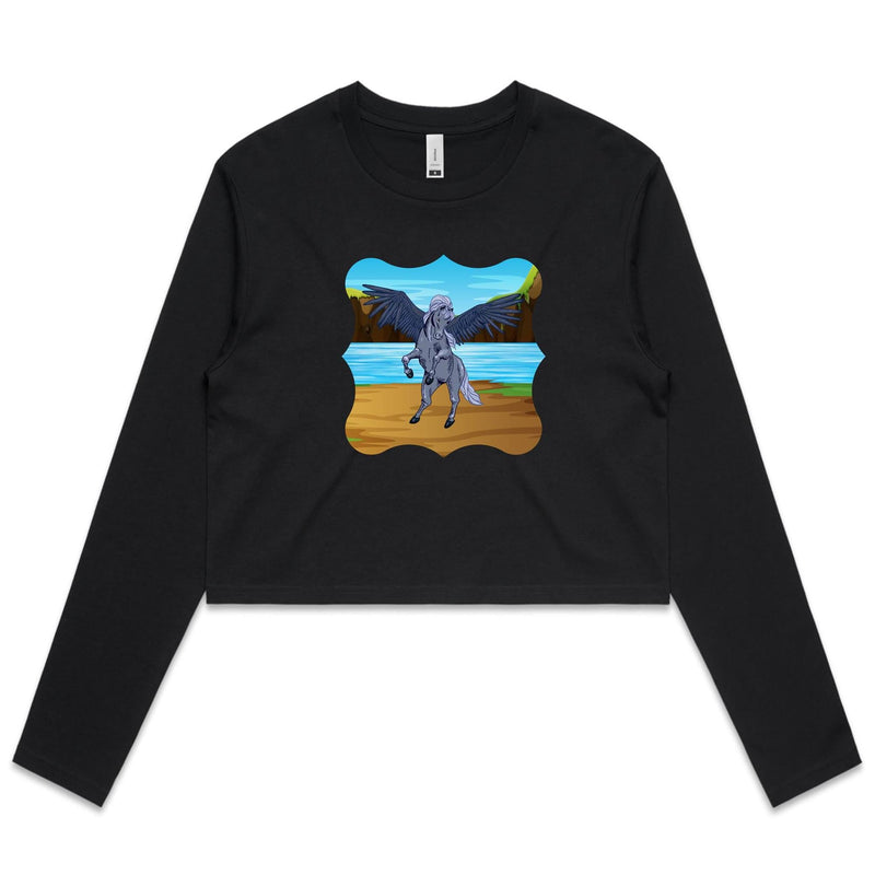 Beach Pegasus AS Colour - Women's Long Sleeve Crop Tee Ogo Merch