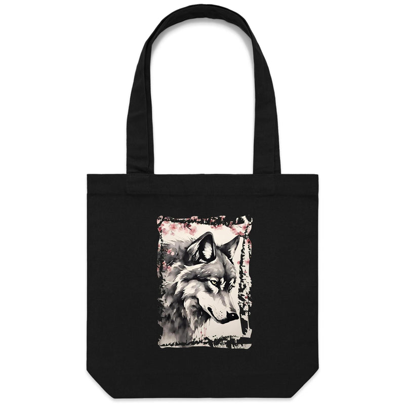 Wolf and Flowers AS Colour Carrie Canvas Tote Bag Ogo Merch