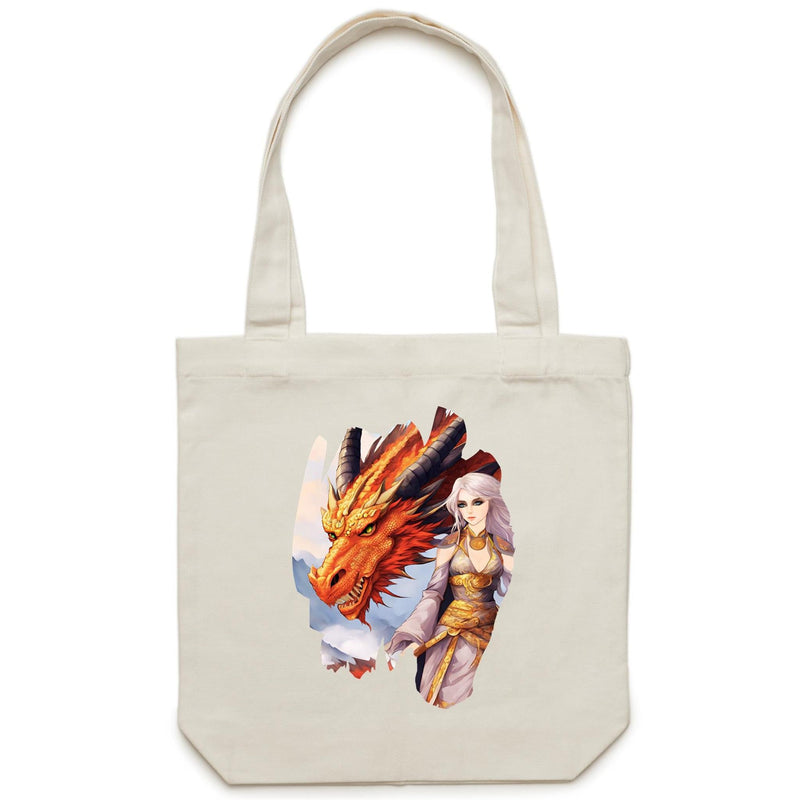 Lady and Pet Dragon AS Colour - Carrie - Canvas Tote Bag Ogo Merch