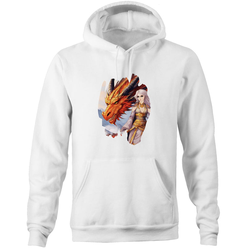 Lady and Pet Dragon AS Colour Stencil - Pocket Hoodie Sweatshirt Ogo Merch