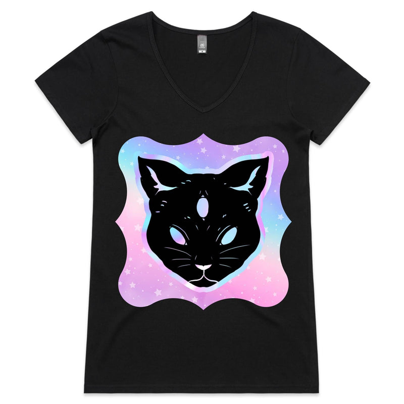 Psychic Cat AS Colour Bevel Womens VNeck TShirt Ogo Merch