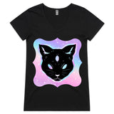 Psychic Cat AS Colour Bevel Womens VNeck TShirt