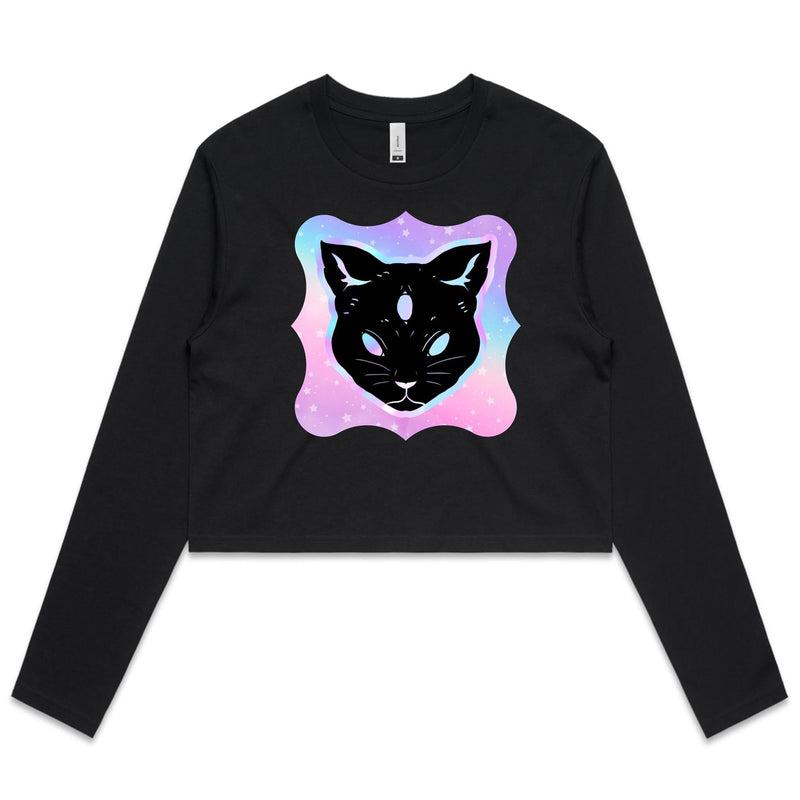 Psychic Cat AS Colour Women's Long Sleeve Crop Tee Ogo Merch