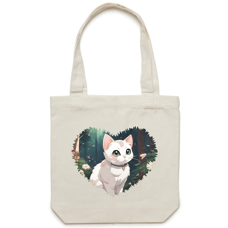 Cat in Heart Print AS Colour Carrie Canvas Tote Bag Ogo Merch