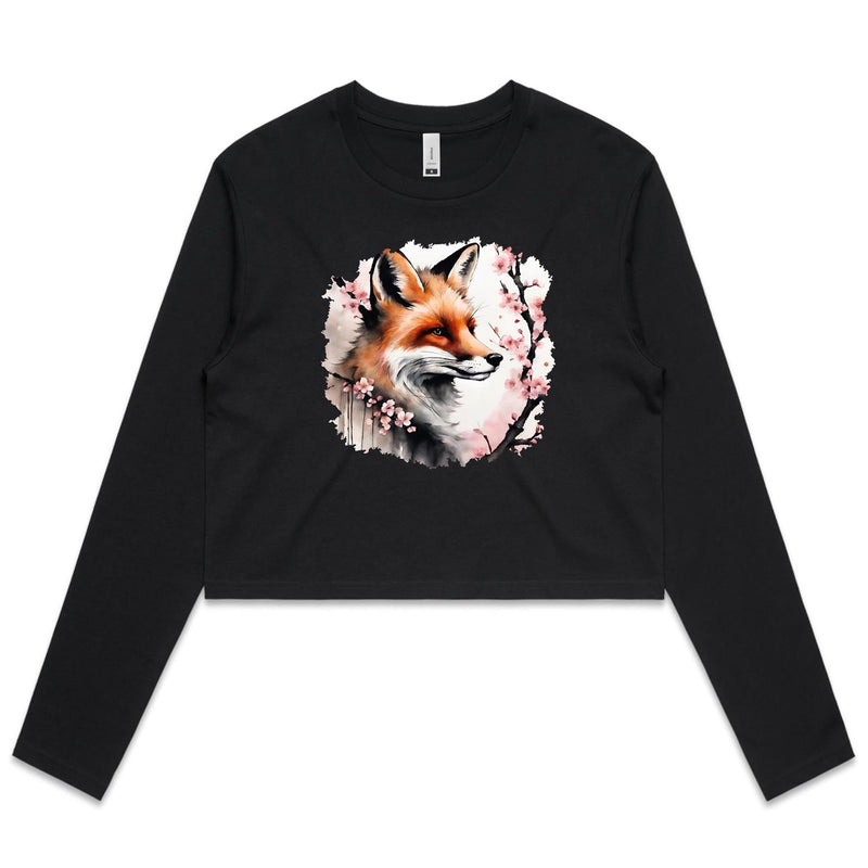 Fox and Tree AS Colour - Women's Long Sleeve Crop Tee Ogo Merch