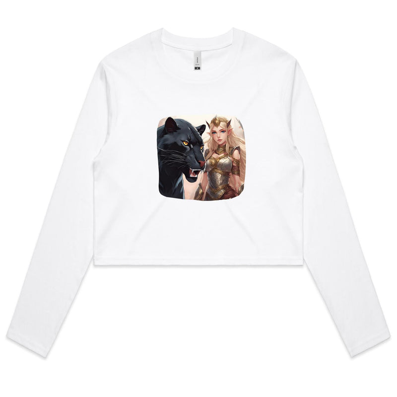 Panther and Elf AS Colour - Women's Long Sleeve Crop Tee Ogo Merch