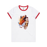 Lady and Pet Dragon AS Colour Women's Ringer Tee