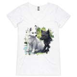 Two Wolves AS Colour Bevel - Womens V-Neck T-Shirt