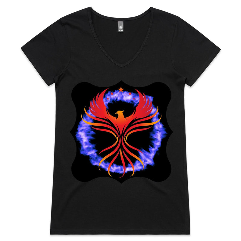 Fire Ring Phoenix AS Colour Bevel Womens VNeck TShirt Ogo Merch