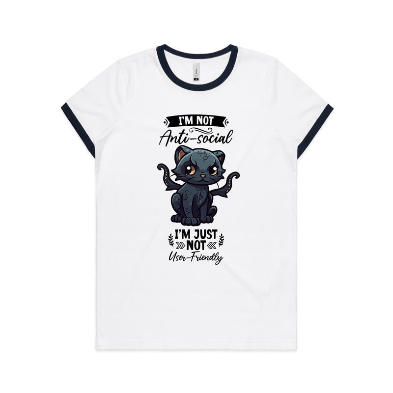 Antisocial Cat Monster AS Colour Women's Ringer Tee Ogo Merch
