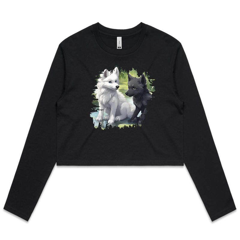 Two Wolves AS Colour - Women's Long Sleeve Crop Tee Ogo Merch
