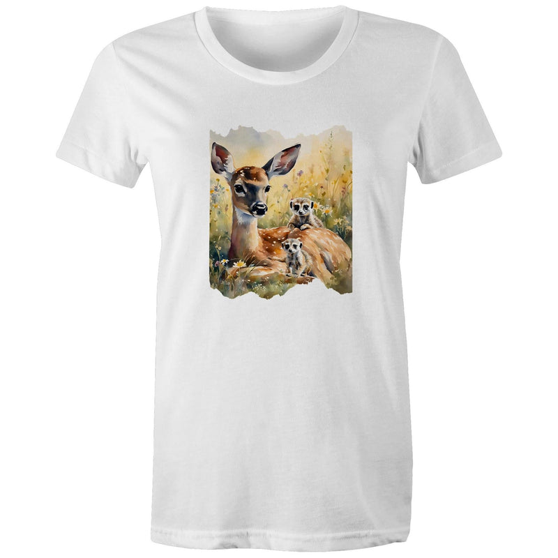 Deer and Meerkats AS Colour - Women's Maple Tee Ogo Merch