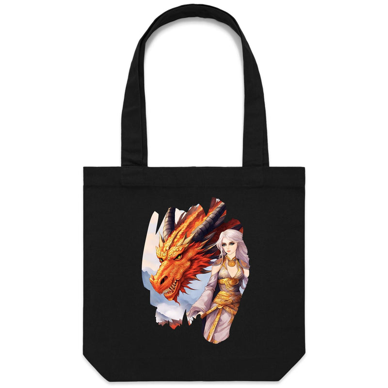 Lady and Pet Dragon AS Colour - Carrie - Canvas Tote Bag Ogo Merch