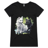 Two Wolves AS Colour Bevel - Womens V-Neck T-Shirt