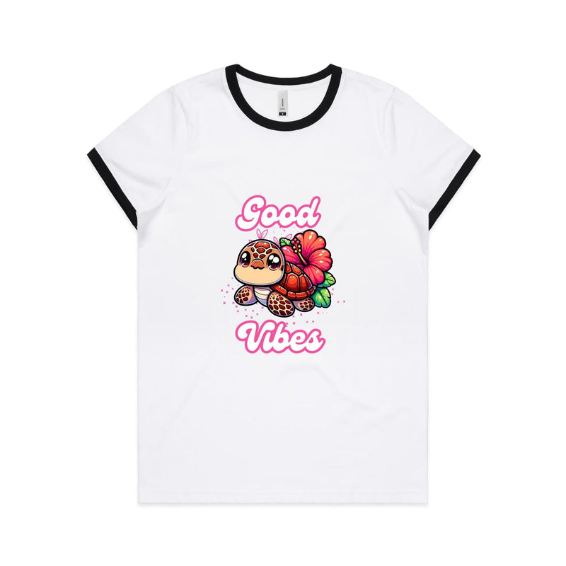 Good Vibes Turtle AS Colour Women's Ringer Tee Ogo Merch