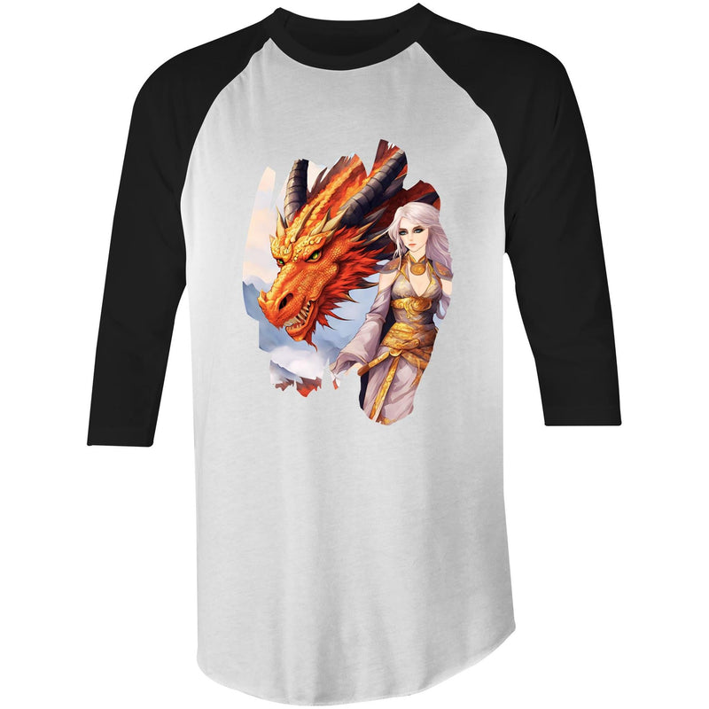 Lady and Pet Dragon AS Colour Raglan - 3/4 Sleeve T-Shirt Ogo Merch