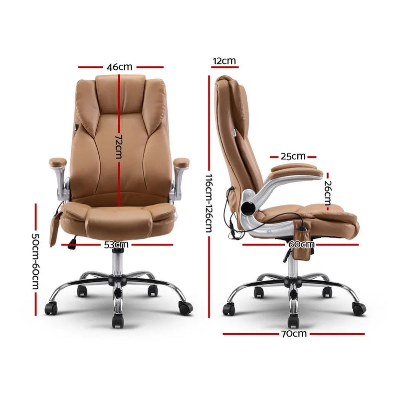 Artiss 8 Point Massage Office Chair PU Leather Brown Dropshipzone
