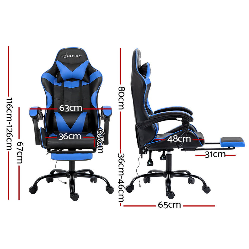 Artiss 2 Point Massage Gaming Office Chair Footrest Blue Dropshipzone