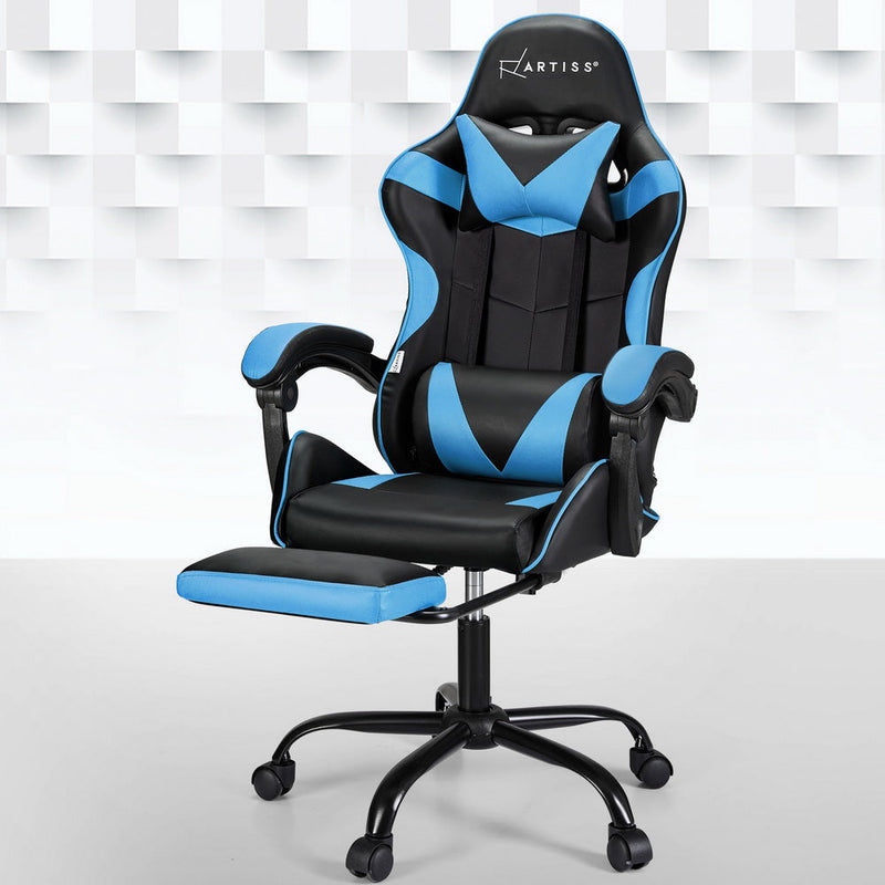 Artiss 2 Point Massage Gaming Office Chair Footrest Cyan Blue Dropshipzone