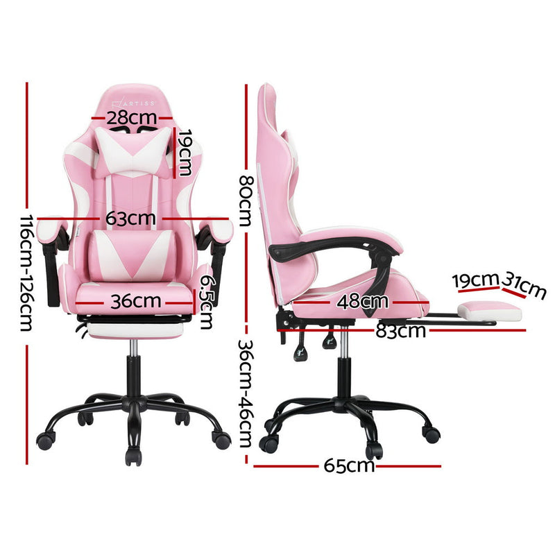 Artiss 2 Point Massage Gaming Office Chair Footrest Pink Dropshipzone