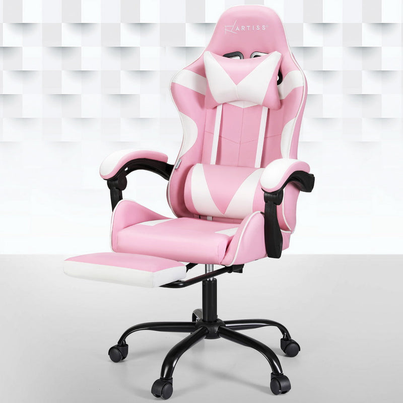Artiss 2 Point Massage Gaming Office Chair Footrest Pink Dropshipzone
