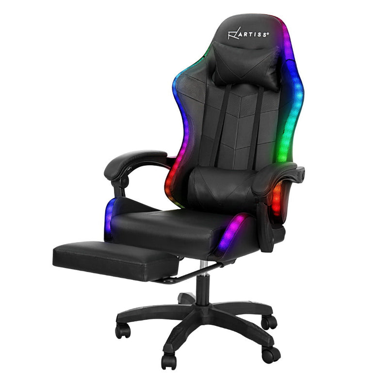 Massage Gaming Chair 7 LED Footrest Black Dropshipzone
