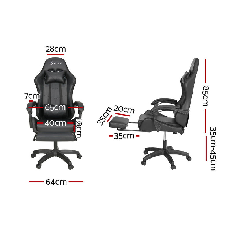 Massage Gaming Chair 7 LED Footrest Black Dropshipzone