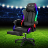 Massage Gaming Chair 7 LED Footrest Black