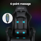 Massage Gaming Chair 7 LED Footrest Black