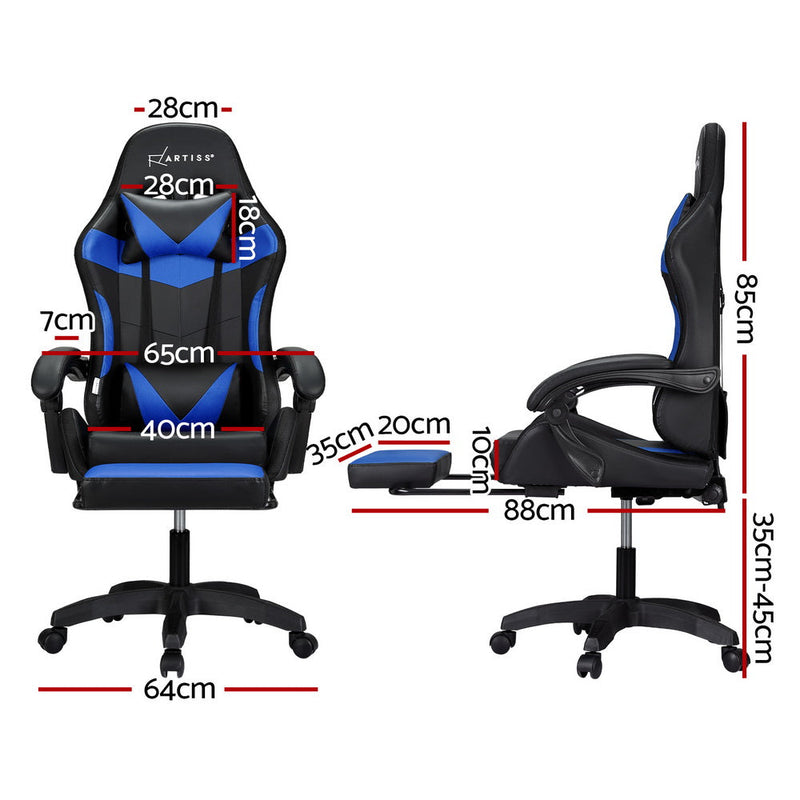 Artiss 6 Point Massage Gaming Office Chair 7 LED Footrest Blue Dropshipzone