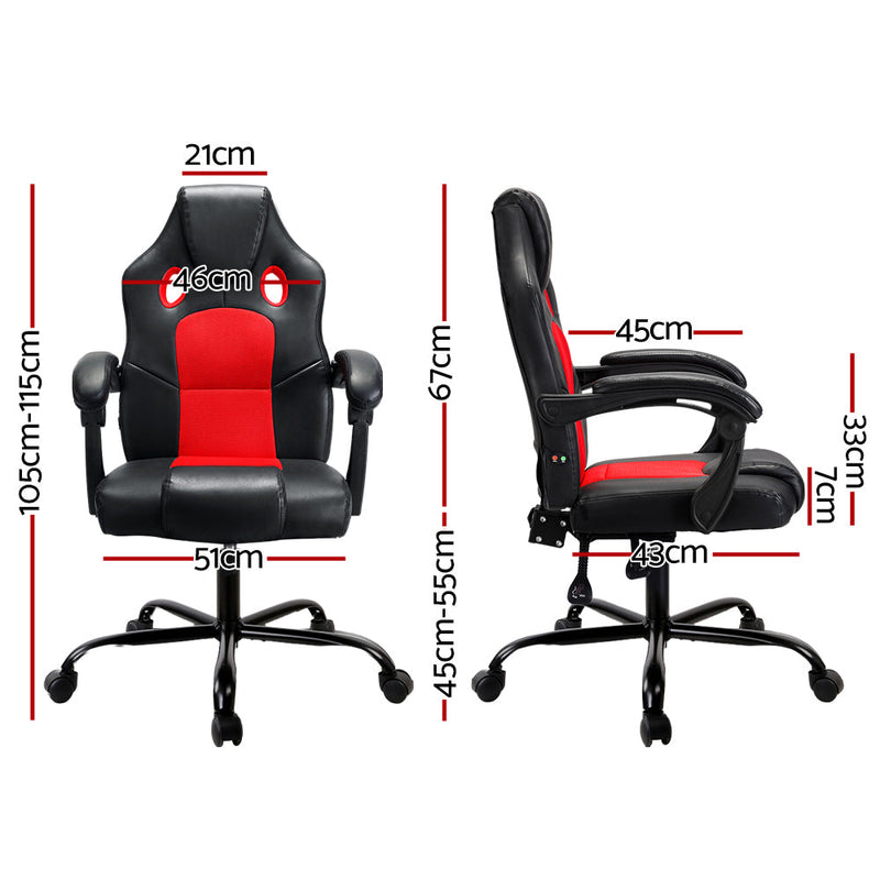 Artiss 2 Point Massage Gaming Office Chair PU Leather Red Dropshipzone
