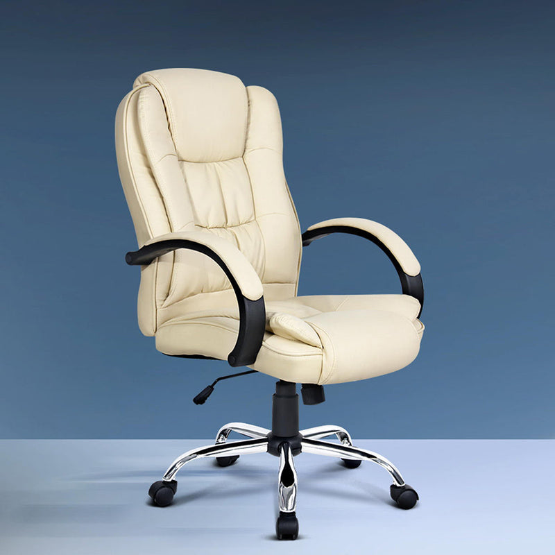 Artiss Executive Office Chair Leather Tilt Beige Dropshipzone