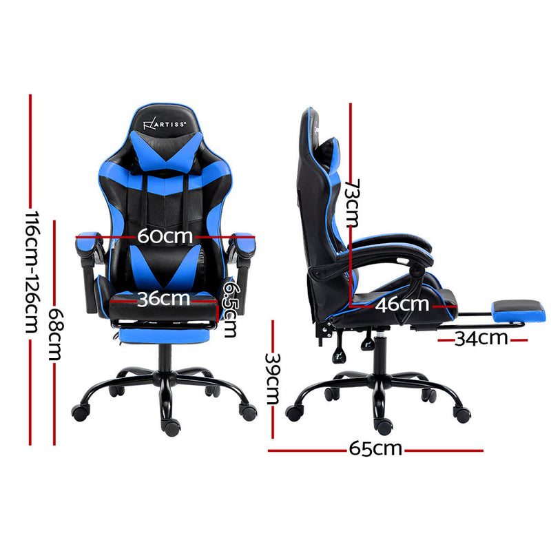 Artiss Gaming Office Chair Recliner Footrest Blue Dropshipzone
