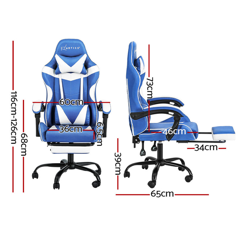 Artiss Gaming Office Chair Footrest Blue White Dropshipzone