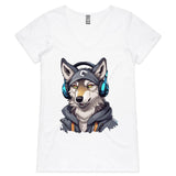 Gaming Wolf AS Colour Bevel Womens VNeck TShirt