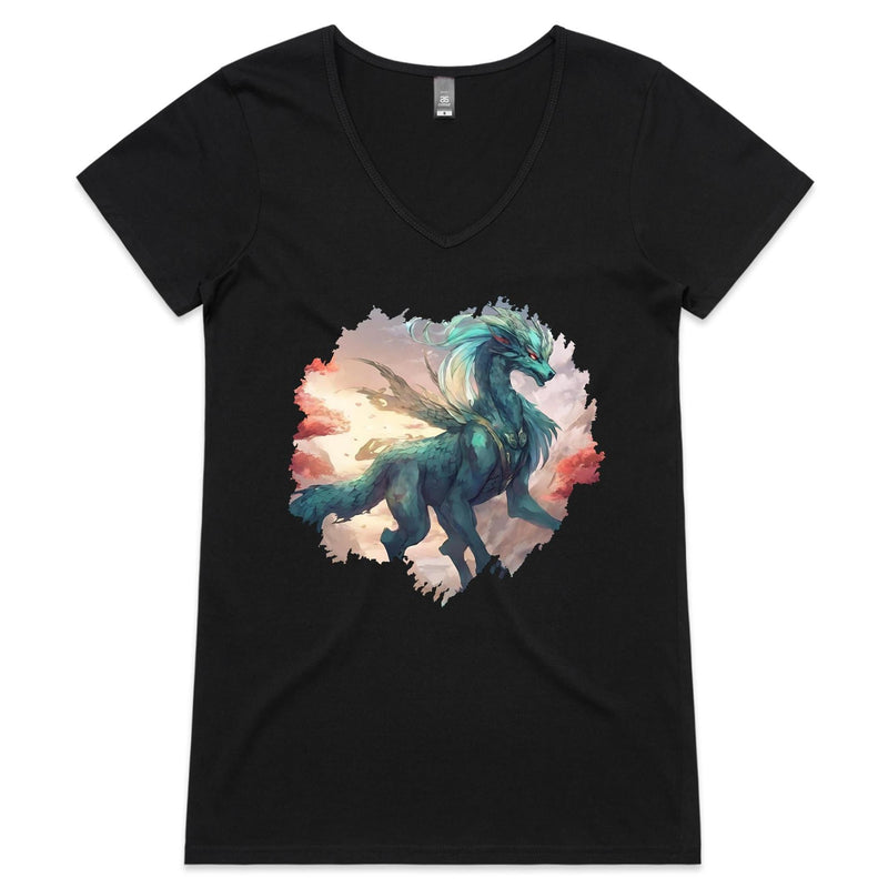 Beautiful Dragon AS Colour Bevel Women's VNeck TShirt Ogo Merch