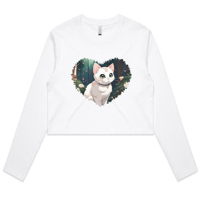 Cat in Heart AS Colour Women's Long Sleeve Crop Tee Ogo Merch