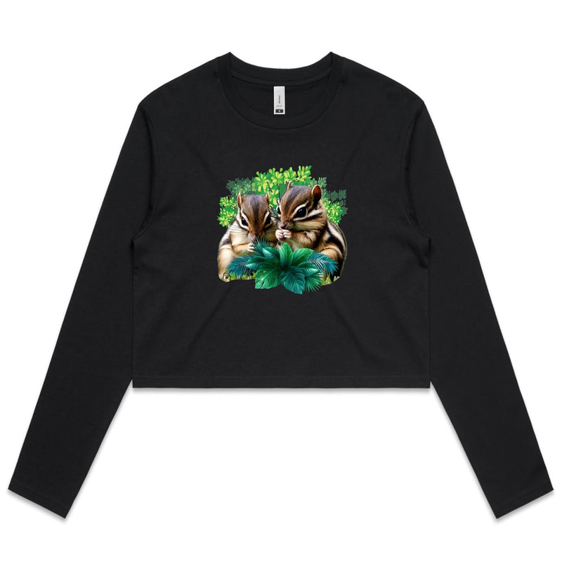 Cute Chipmunks AS Colour - Women's Long Sleeve Crop Tee Ogo Merch