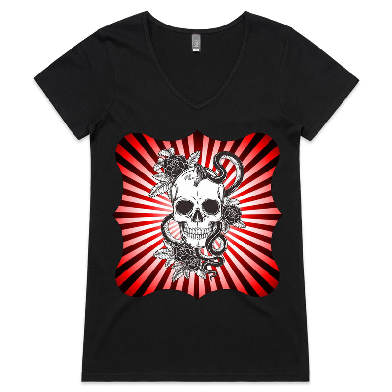 Snake and Skull AS Colour Bevel Womens VNeck TShirt Ogo Merch