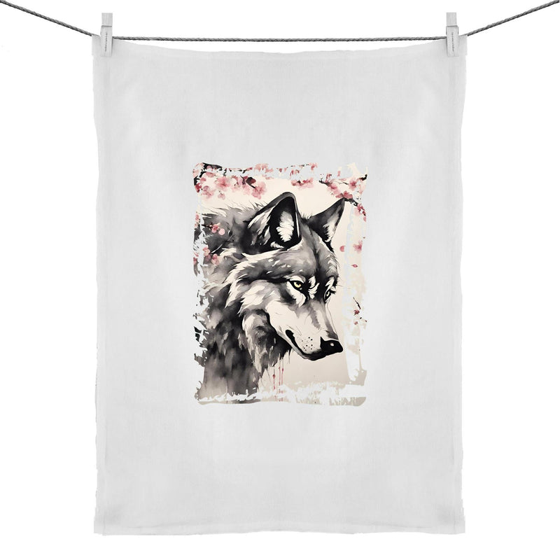 Wolf and Flowers 50% Linen 50% Cotton Tea Towel Ogo Merch