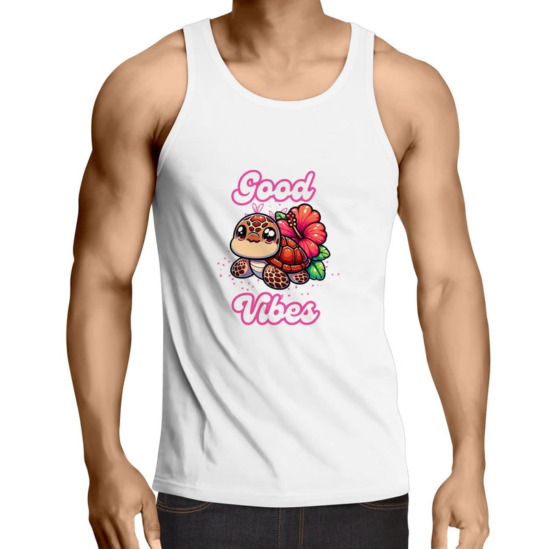 Good Vibes Turtle AS Colour Lowdown - Mens Singlet Top Ogo Merch
